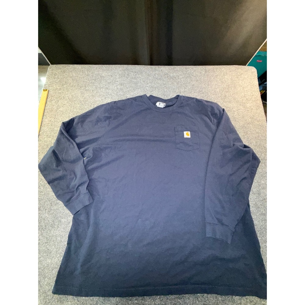 Carhartt Mens 4XL Tall Navy Blue Long Sleeve Pocket T-Shirt Loose Fit Workwear